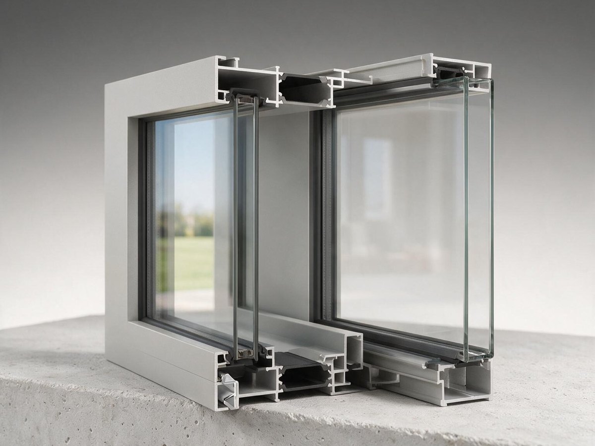 Cross section of a slim aluminium LUMA PRIME window with double glazing